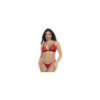 Ensemble lingerie trois pièces en dentelle rouge imprimée de cœurs 